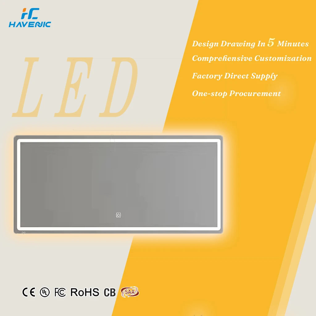 Modern LED Smart Bathroom Mirror Rectangle Graphic Solution for Hotel Application Led Bathroom Mirror Pack of 2