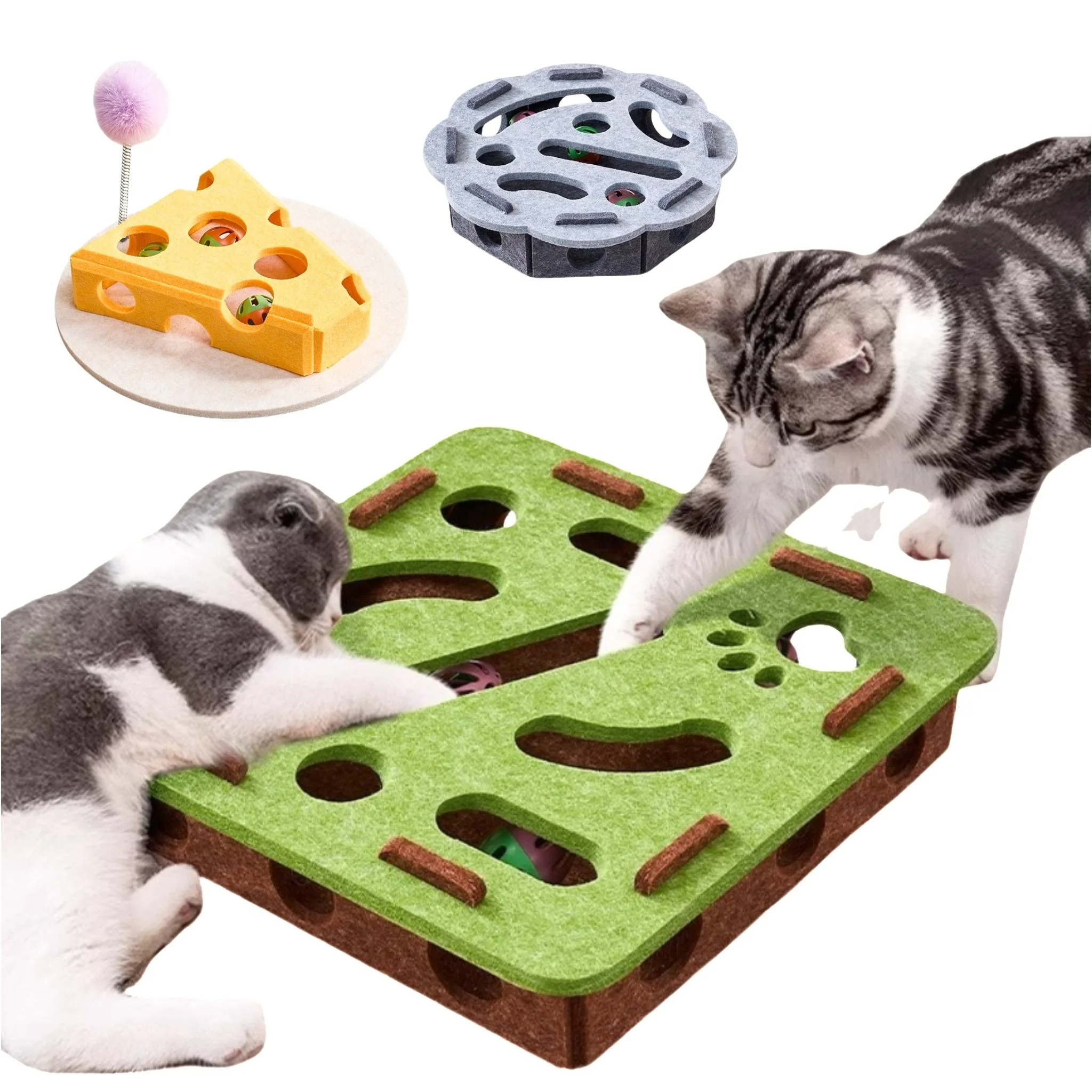 Cat Toy Puzzle Maze Tilting Artifact Kitten Pet Cat with Hole Felt Box and Bell Ball Pack of 20