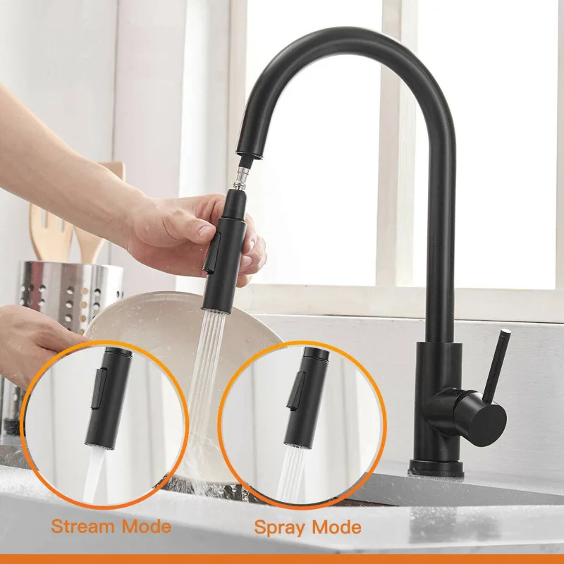 Modern Single Handle Pull-Out Spray Kitchen Faucet 304 Stainless Steel Smart Touch Single Hole Installation Ceramic Valve Core - Image 3