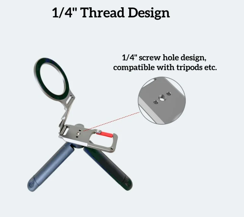 Metal Double-Sided Magnetic Phone Tripod Stand Compatible With Magsafe iPhone 17/16/15/14/13/12 Plus Pro Max with Carabiner - Image 3