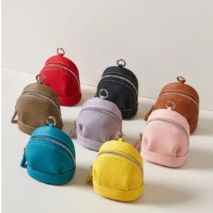 Fashion First Layer Cowhide Coin Wallet Mini Earphone Storage Case Crossbody Single-Shoulder Bag Leather Keychain Pack of 5