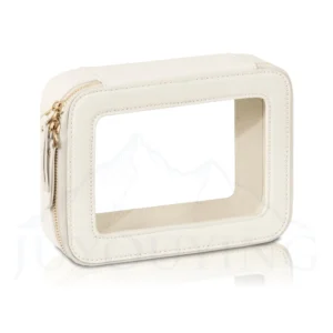 Factory Custom Large Pu Leather Transparent Pvc Clear Portable Toiletry Bag Handled Cosmetic Case Travel Makeup Bag For Women Pack of 100