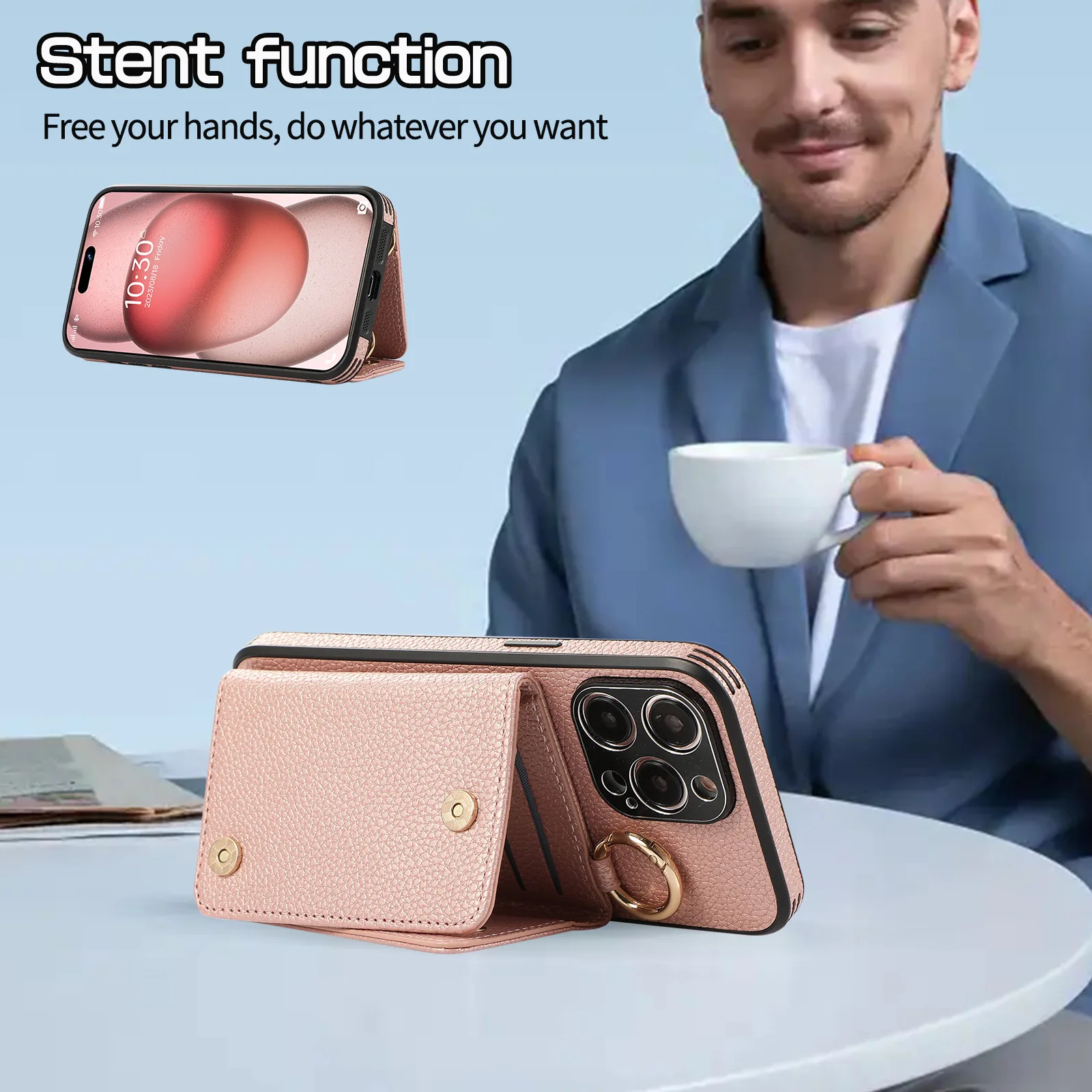 16 15 14 Pro Max Case with Mirror StrapFoldable PC+TPU Luxury Card Holder Wallet Mobile Phone Bag Case For iPhone 17 Pack of 2 - Image 3