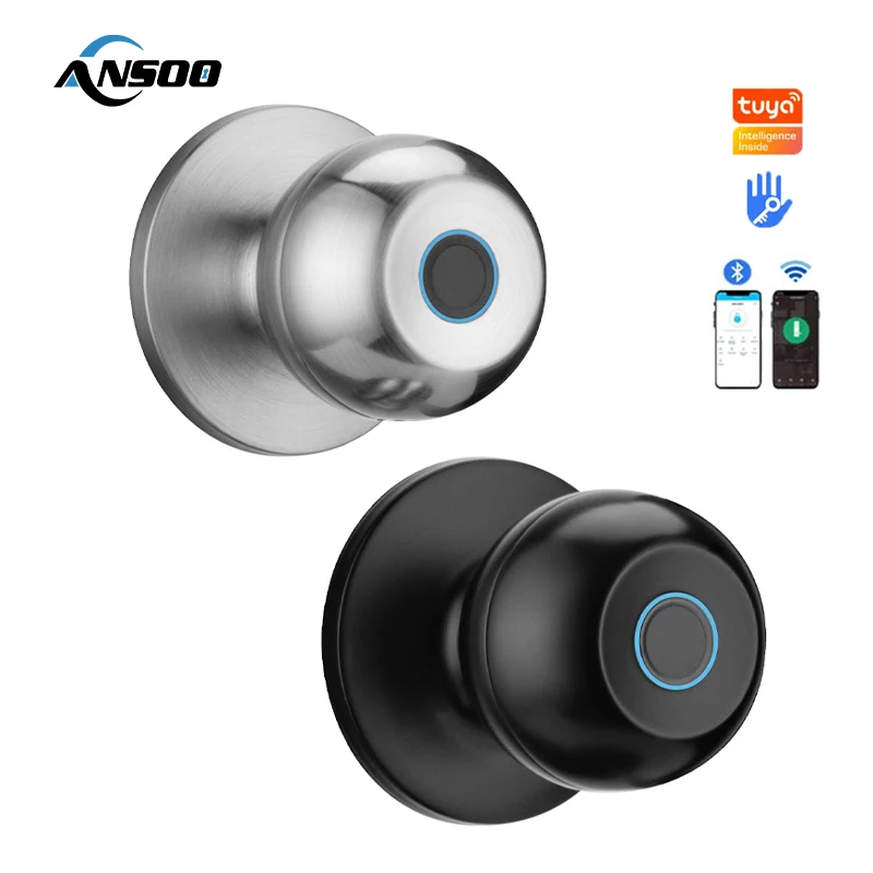Tuya Ttlock Smart Knob Lock Security Fingerprint & Remote Keyless for Wood Door Home Office Room Memory Card Wifi Connectivity Pack of 30