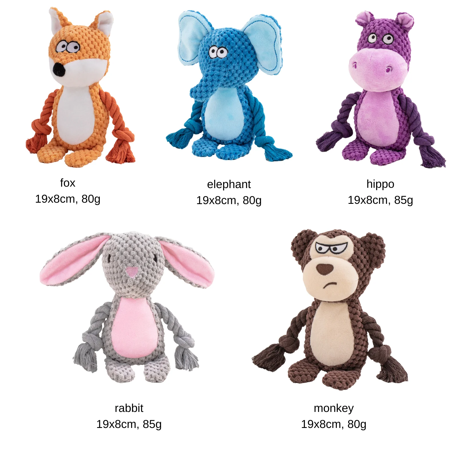 Retail New Pet Plush Sound Cotton Rope Toy Fox Frog Pig Dog Interactive Tug of War Training Pet Squeaky Plush Chew Toys Pack of 30 - Image 3