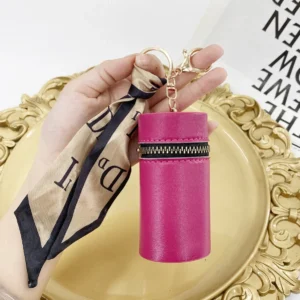 European American Retro Mini Bucket Bag Cute Solid Color Leather Keychain Earphone Lipstick Case Coin Purse Car Keychain Styles Pack of 18