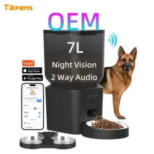 OEM 7L Smart Dog Feeder With Camera 2 Bowls Dry Food Dispenser Wifi Tuya App Night Vision Automatic Pet Food Feeder With Timer Pack of 12
