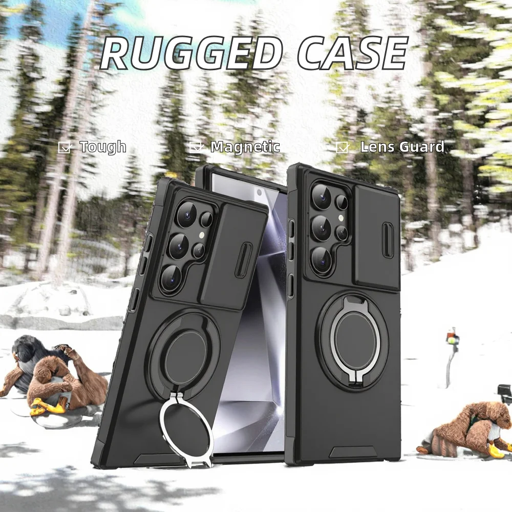 Heavy Duty Rugged Luxury Magnetic Hybrid Armor TPU+PC Shockproof 2-in-1 Slide Camera Lens Protective Case for Pack of 2 - Image 2