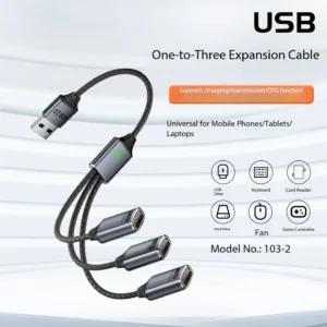 JILIAN Type-C One-to-Three 3-in-1 USB2.0 Weaving Expansion Cable with OTG Data Transfer 480Mbps Pack of 20
