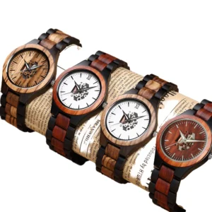 Handmade Natural Wood Analog Wristwatch Customized Logo Luxury Quartz Movement Men's Women's Stopwatch Customizable for Men Pack of 2