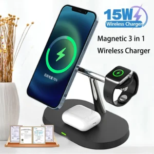 3-in-1 Magnetic Wireless Charger for Apple Mobile Phones Earphones Watches with Fast PD Charging Function for iPhone Samsung
