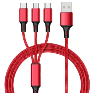 Durable Data 3 in 1 Fast USB Charging Cable Universal Multi Function Cell Phone/Type-C/Android Charger Nylon Cord Pack of 10