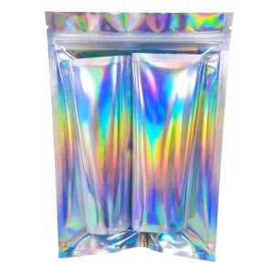 Custom Resealable Front clear Window Zipper Lock Holographic Laser Packaging Bags Mylar Baggies Pack of 200