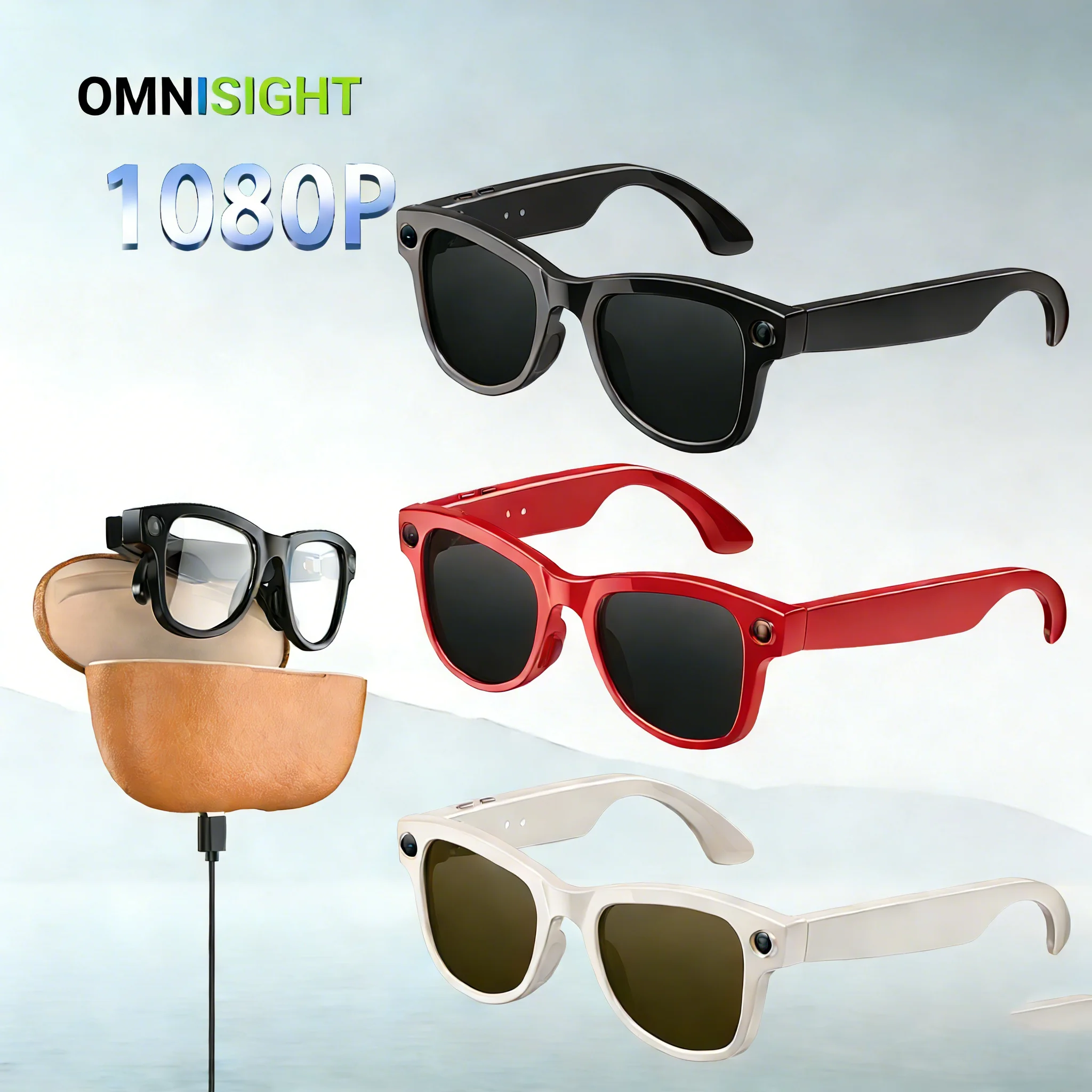 OMNISIGHT New M02 Ultra AI Smart Glasses WiFi 4 Transmission 8MP Camera 1080P Video 290mAh Glasses 3600mAh Case BT Calling