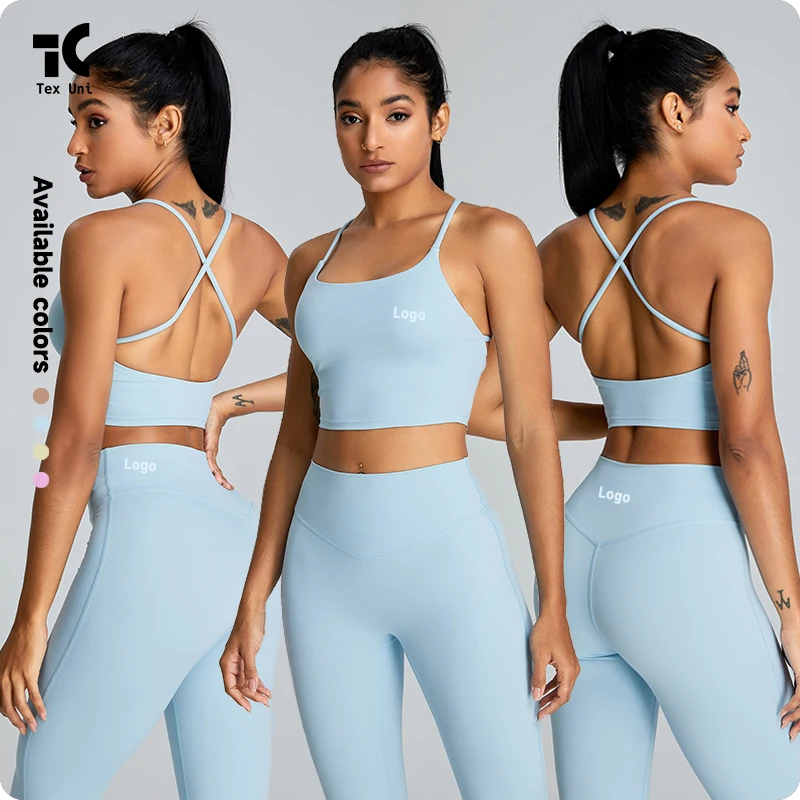 TexUni Solid Soft Touch Nudity Sports Bra Women's Fitness Vest Cross Beauty Back Quick-Drying Gym Crop Top Yoga Camisole Pack of 2 - Image 2