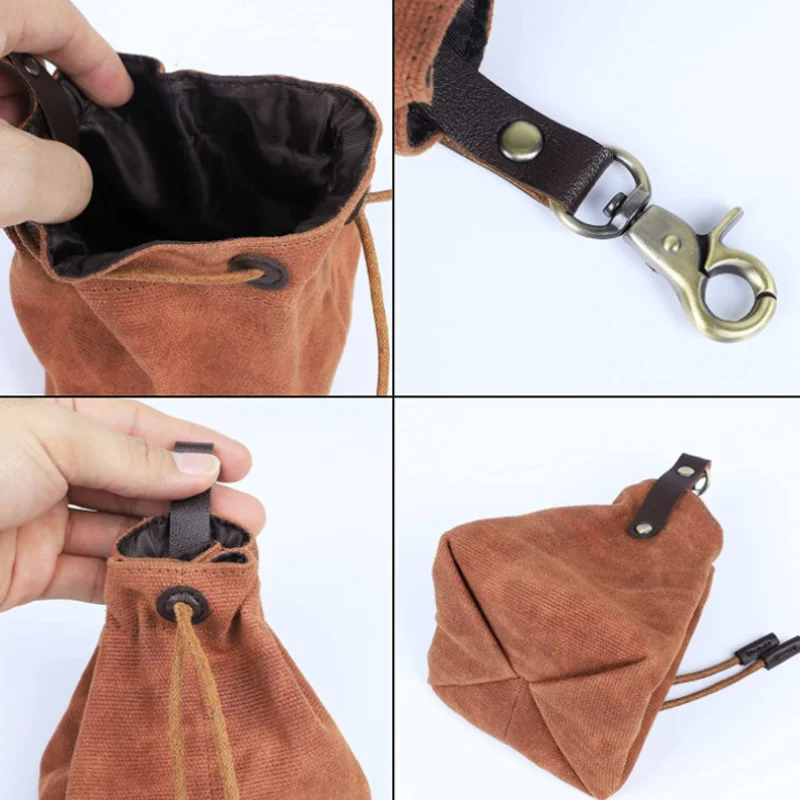 Factory Supply Waxed Canvas Dog Treat Bag Pouch Waterproof Leather Pet Snack Food Bag Holder With Hook for Pet Pack of 2 - Image 3