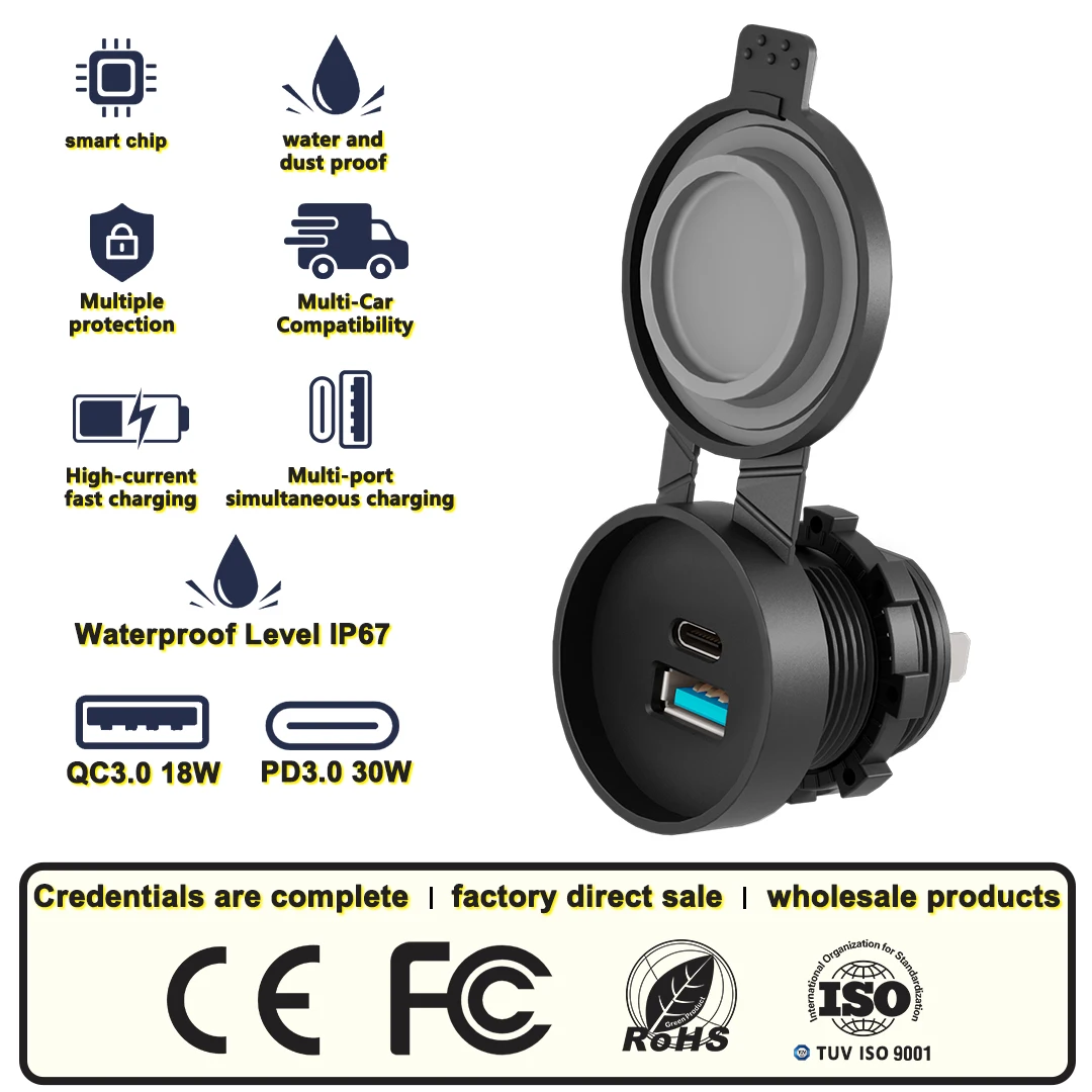 Factory Fast Charging 12-24v Modern Design Quick Charger Type C USB QC3.0 PD3.0 Usb Port Charger Outlet Socket for Cars - Image 3