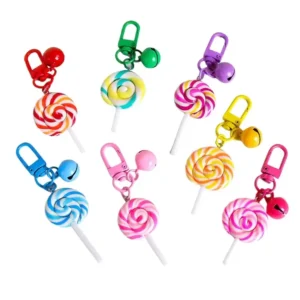 Candy Keychain Lovely Rainbow Lollipop Key Chain Polymer Clay Ornaments Bag Pendant Mobile Phone Lanyard Accessory Pack of 100