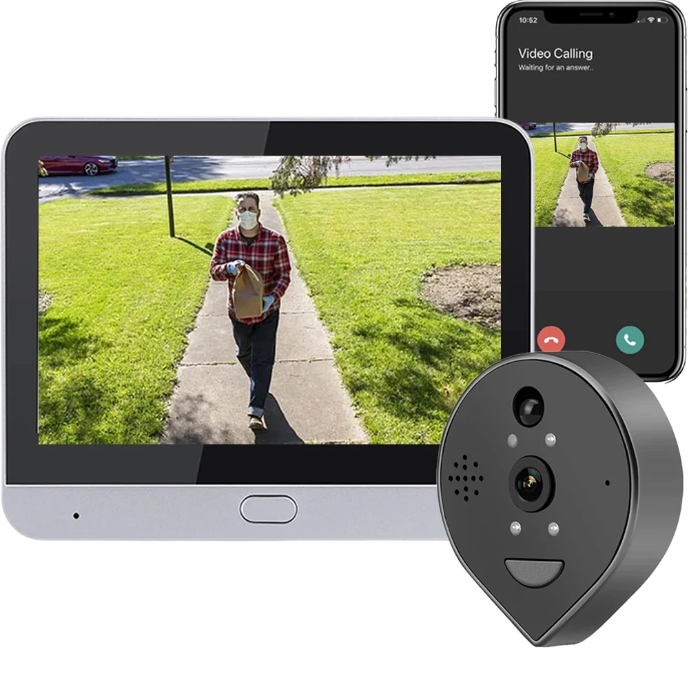 ENXUN Tuya Smart 3MP WIFI Peephole Eye Camera Video Doorbell Two Way Audio PIR Detection 4.3 Ich LCD Screen Video Doorbell