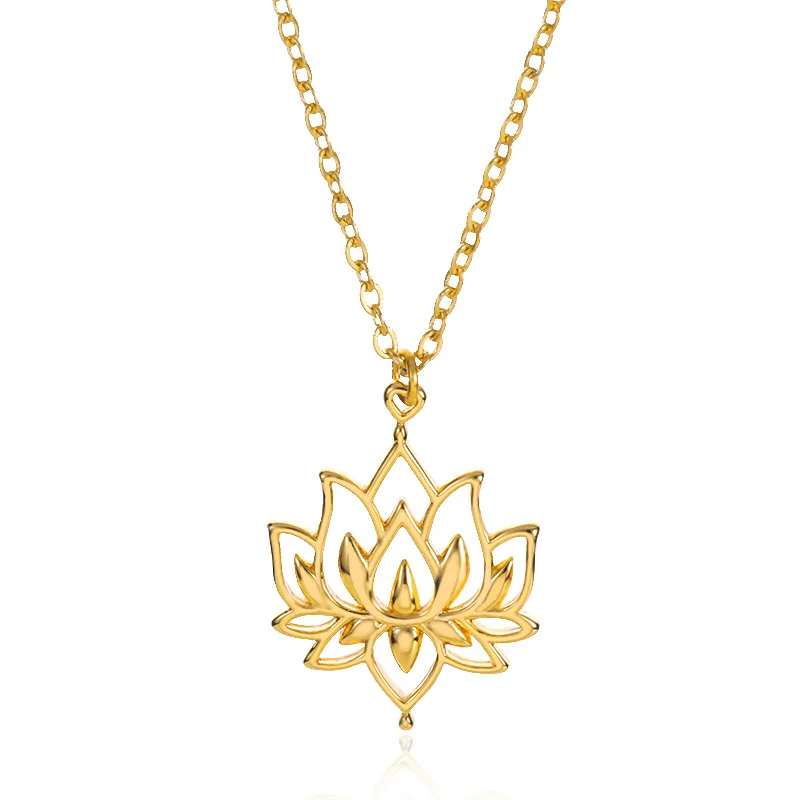 Women's Gold Plated Stainless Steel Yoga Lotus Pendant Necklace Link Chain Fashion Sublimation Jewellery for Girls Pack of 10 - Image 2