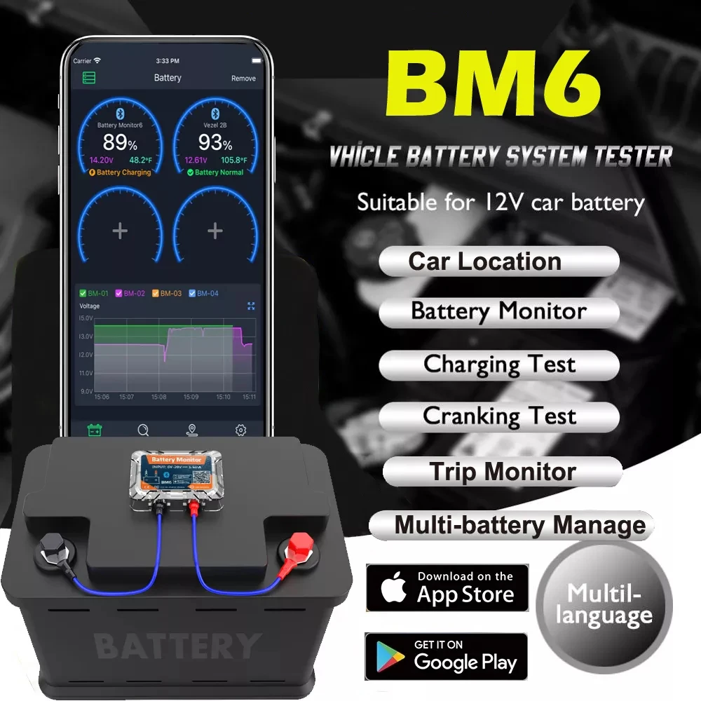 New APP Monitoring BM6 Analysis and Monitoring Equipment 12V Healthy Car Battery Monitor with Bluetooth Mobile Phone - Image 2