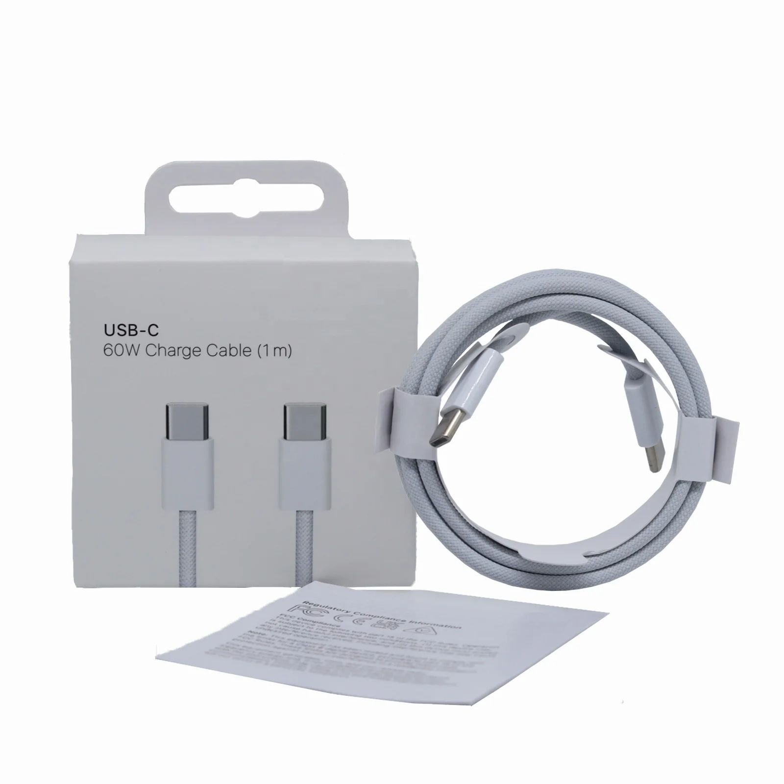 60W 1M Fast Charging Cable with Manual USB C to C Braided 60W for Iphone15 Cable for iphone 16 Pack of 10