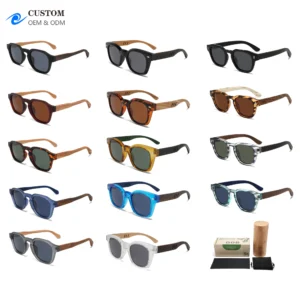 CONCHEN Newest Brand Polarized Sunglasses for Men Handmade Wood Eyewear UV400 Lens Outdoor Driving Blue Frame Sunshade Glasses Pack of 2