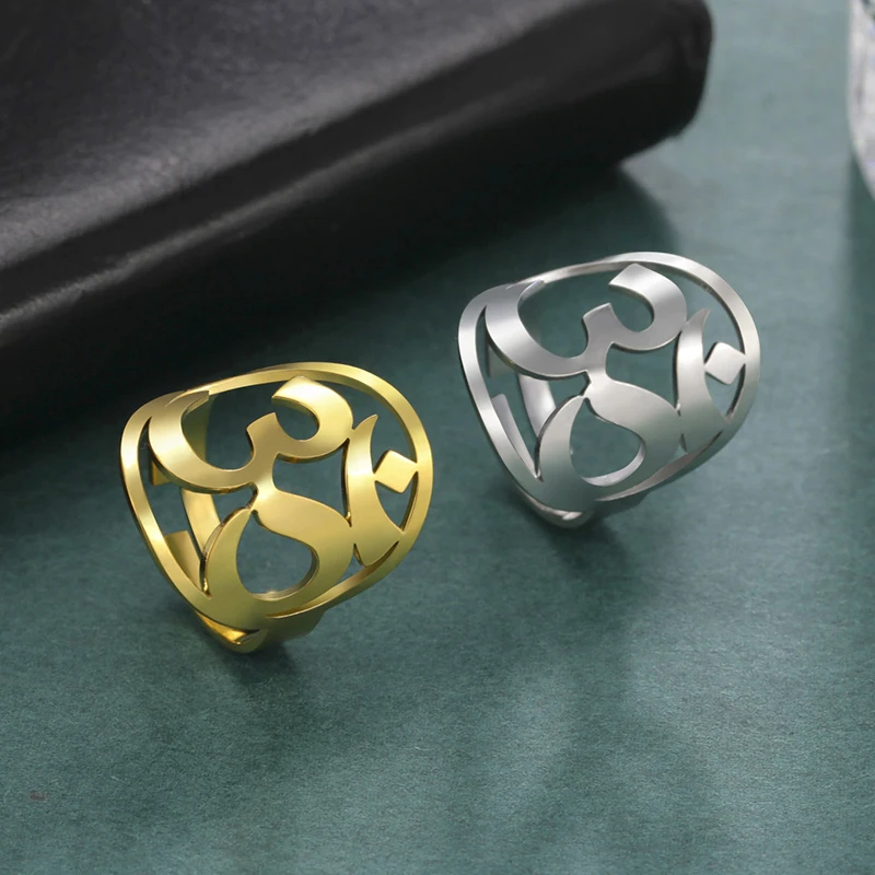 Yoga OM Stainless Steel Ring for Women Stainless Steel Buddhism Indian Mandala Hindu Open Rings Vintage Amulet Gold Ring Jewelry Pack of 6 - Image 4