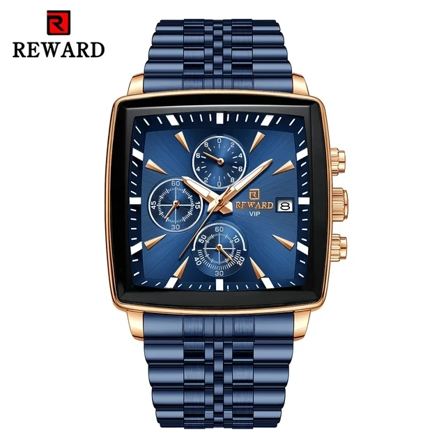 Reward 81100 Men's Stainless Steel Wristwatch Waterproof Luminous Sport Chronograph with Date & Stopwatch 40mm Dial Diameter Pack of 2 - Image 3