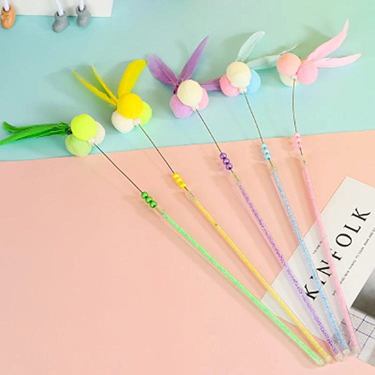 Wholesale Custom Pet Interactive Movement Cat Toys Plush Ball Bell Feather Interactive Pet Cat Teaser Wand Toys for Cats Pack of 100 - Image 4