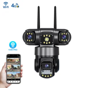 V380 Outdoor 6MP 3 Lens and 3 Screens PTZ Camera Wireless WiFi Security CCTV Camera IP66 Waterproof 4g Sim Card Camera Pack of 2