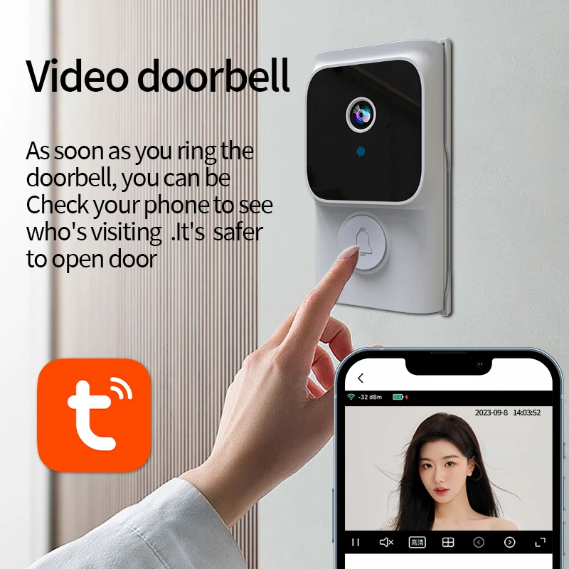 Ip System Smart Waterproof Two-Way Audio Battery Wireless Motion Talking Alexa Video Wifi Doorbell Camera With Video Monitor - Image 2