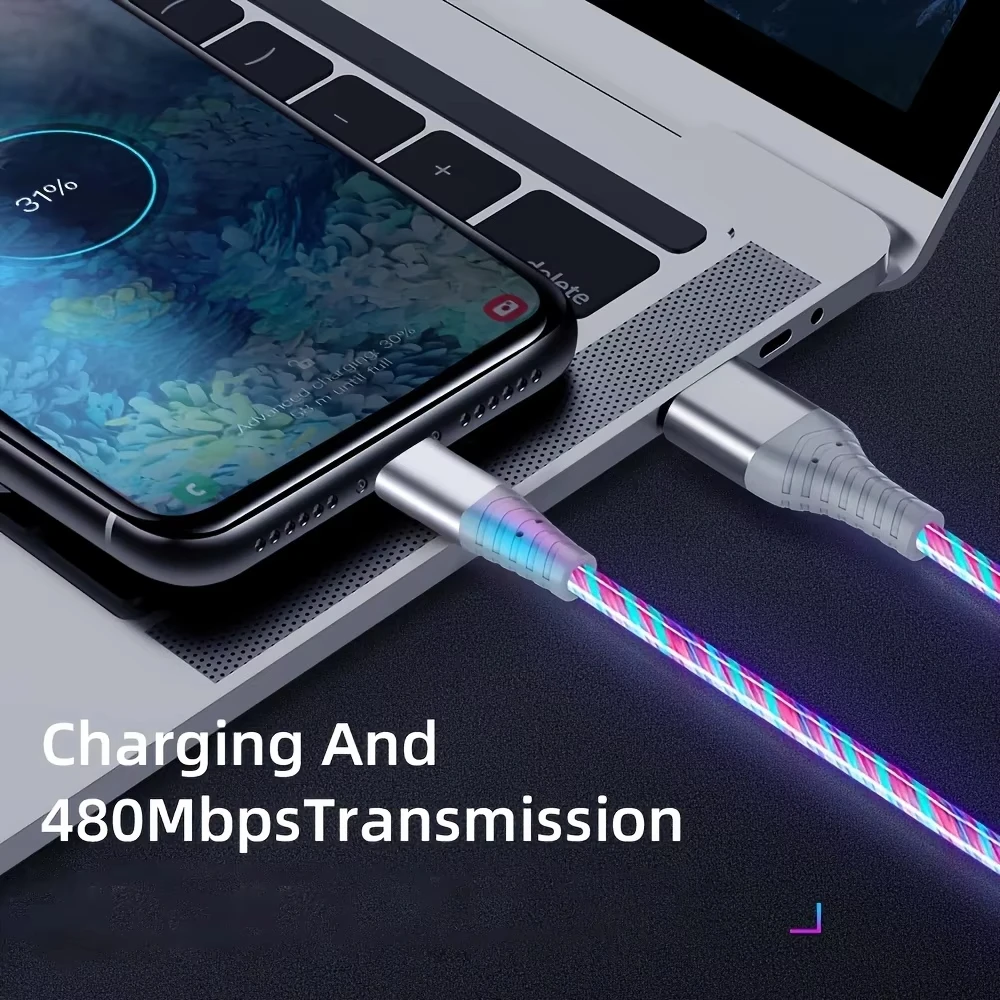 100W Luminous LED Light 7A 1m 2m USB a to Type C Fast Charging Cable 16 Pro Max Xiaomi Samsung for Iphone 15 Pack of 5 - Image 3