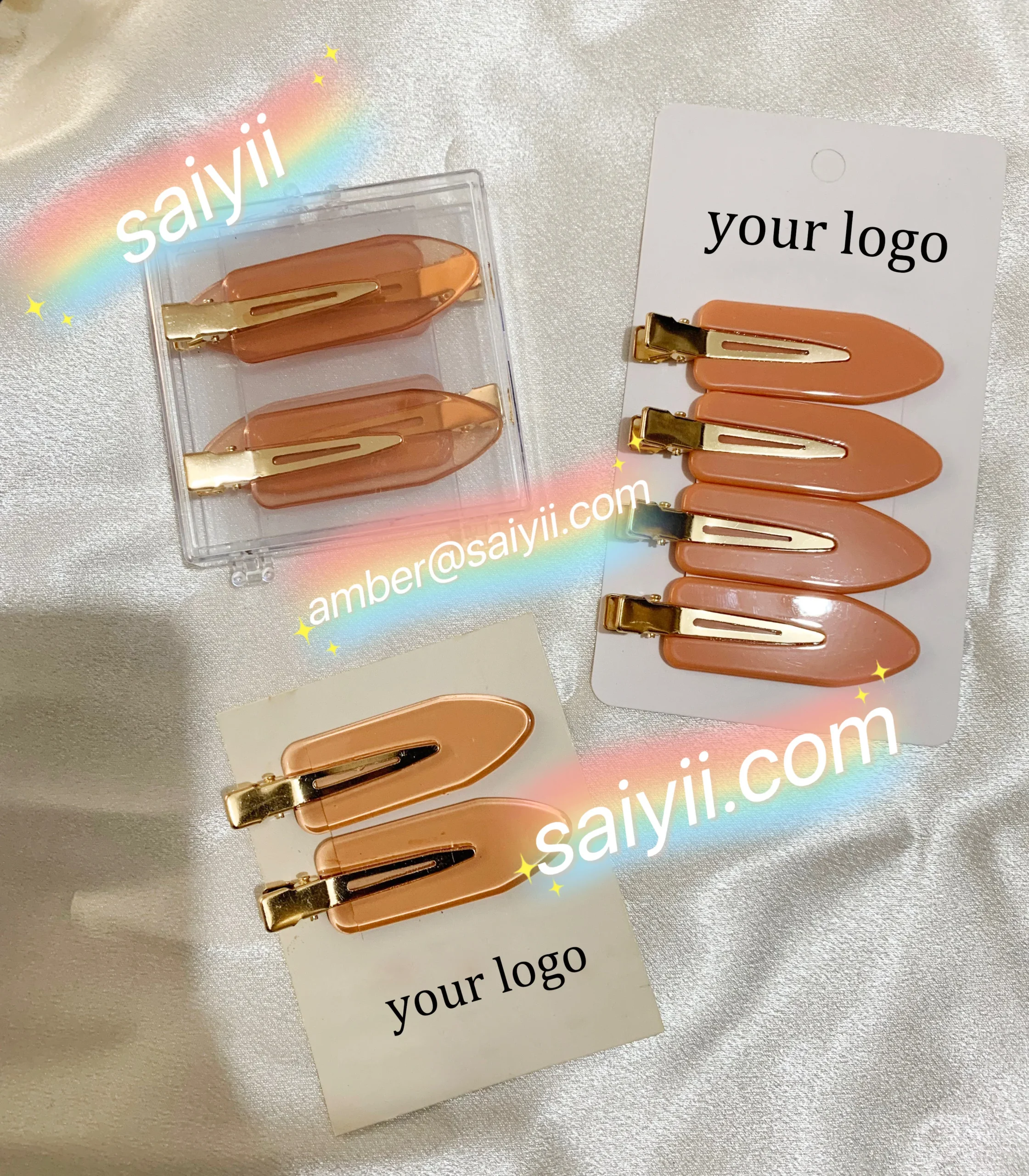 SAIYII Custom logo Mini Metal Cellulose Acetate Hair Clip Set Fashion Pink Handmade Clips Hair Accessories for Girls - Image 3