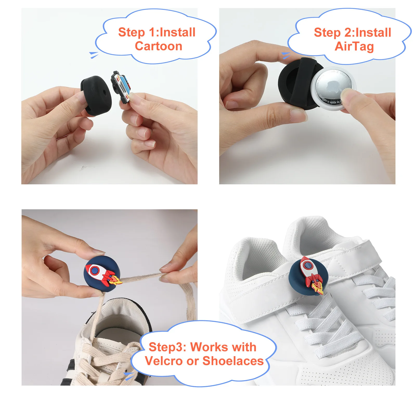 Cute Cartoon Case for AirTag Replaceable Fun Characters Hidden Silicone AirTag Tracker Cases for Children Shoe Pack of 20 - Image 3