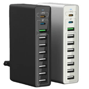 New Product 10-port Dual Type-c PD 20W Fast Charger 18W USB QC3.0 Multifunction 65w 10-port 7 USB Hub Charger Dock Station