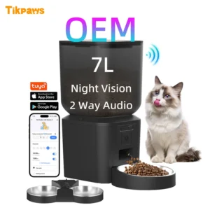 OEM 7L Automatic Pet Food Distributor With Camera Double Bowl Dry Food Feeder Tuya App Night Vision Smart Cat Dog Feeder Wifi Pack of 12