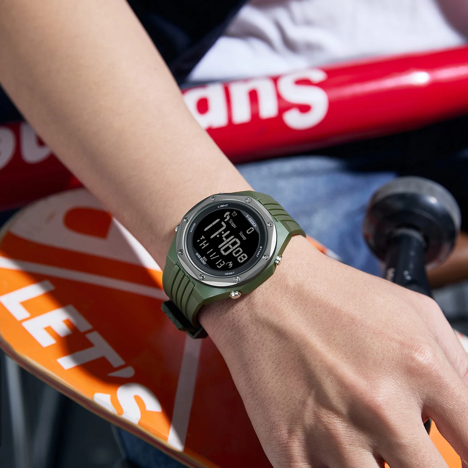 X-GEQCK Digital Watch Multifunctional LED Display Screen Sports Rubber 5BAR Waterproof Stopwatch Counter Wholesale Factory Pack of 2 - Image 3