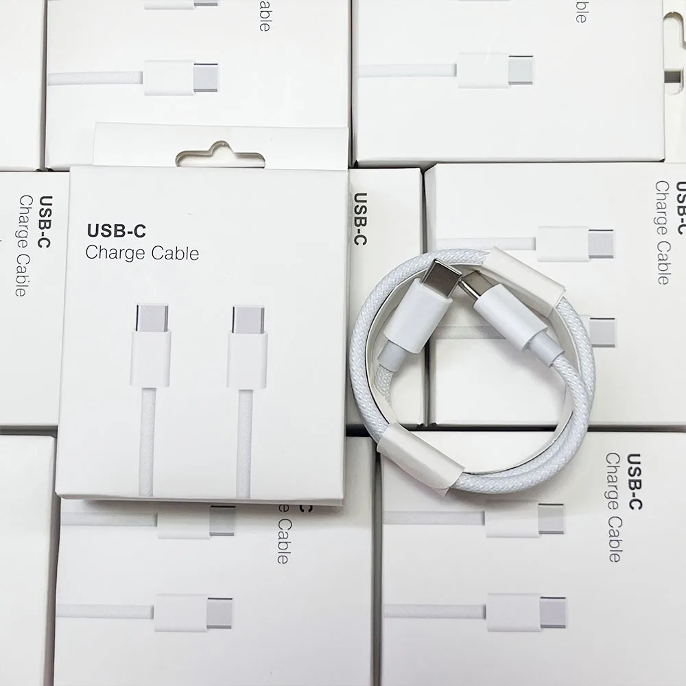 1M 60W USB-C Fast Charging Cable Nylon Jacket Pure Copper Conductor /17 Max Pro Computer Color Box Included for iPhone 16 Pack of 100