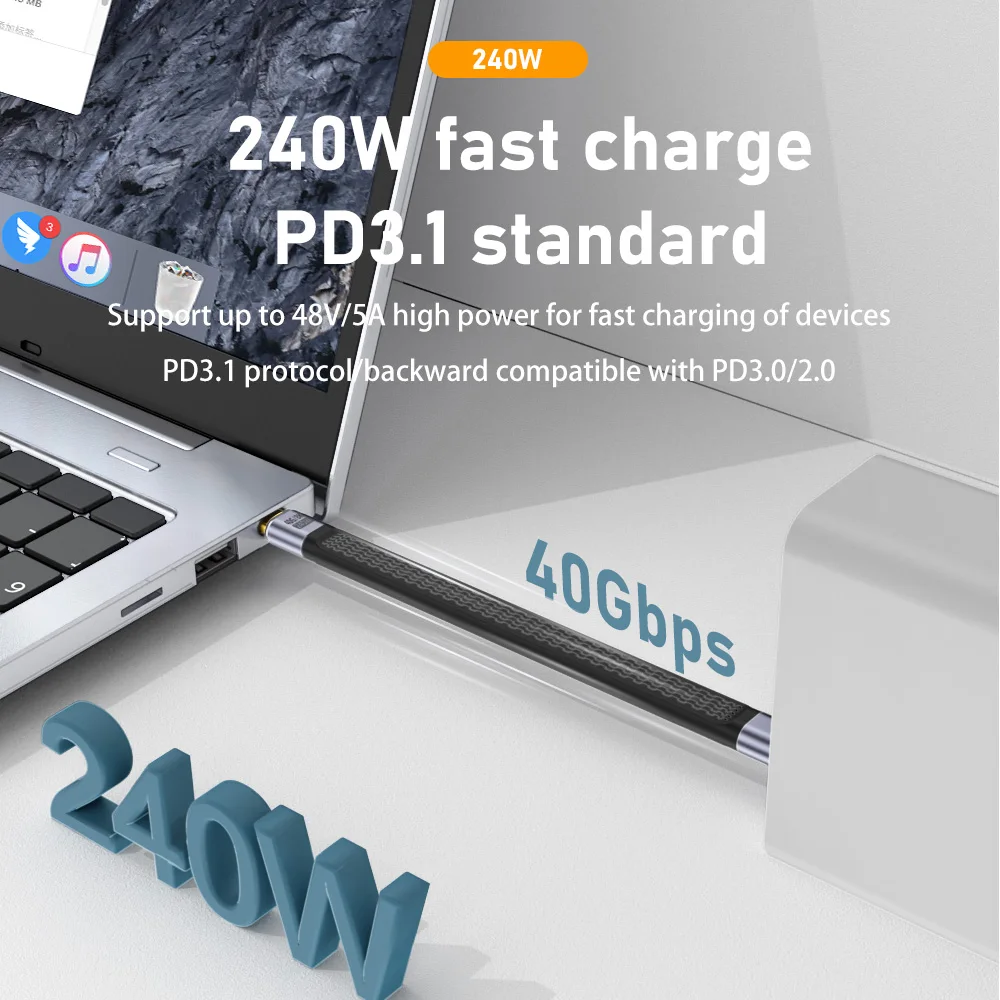 USB4 40Gbps Type-C to Type-C Male 240W 8K 60HZ Flat Slim FPC 5A Fast Charging Cable for Computer & Phone 13cm Pack of 10 - Image 4