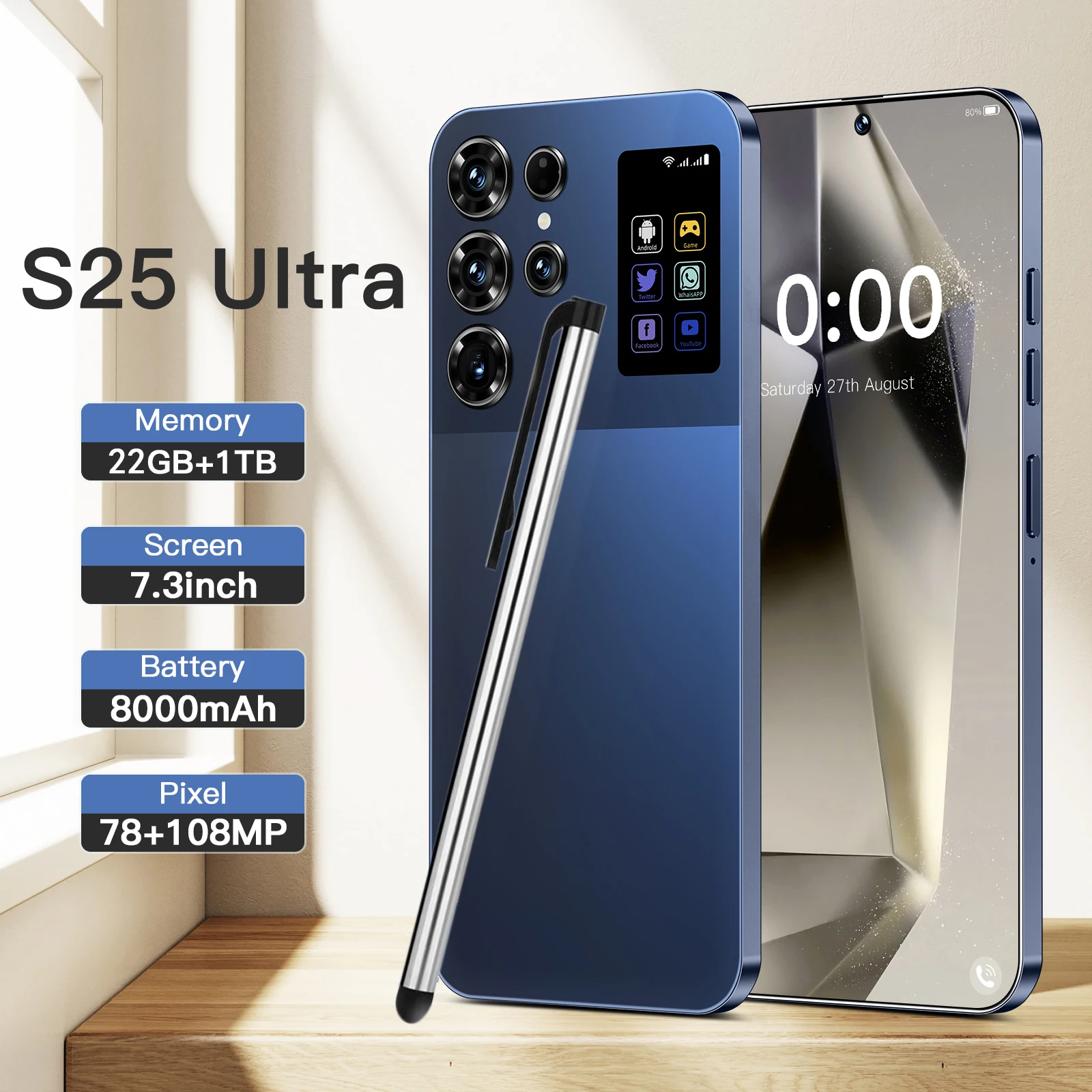 Real High Version S25 Ultra 7.3 Inch Fast Network 22GB+1TB 5G Big Battery Big Screen Unlocked Global Android 15 Mobile Phones