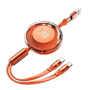 120W Fast Charging 1.2M Retractable USB A/C Charger Cable 2-in-1 Design Type C Port Phone Stand TPE Jacket for Pure Copper Pack of 20