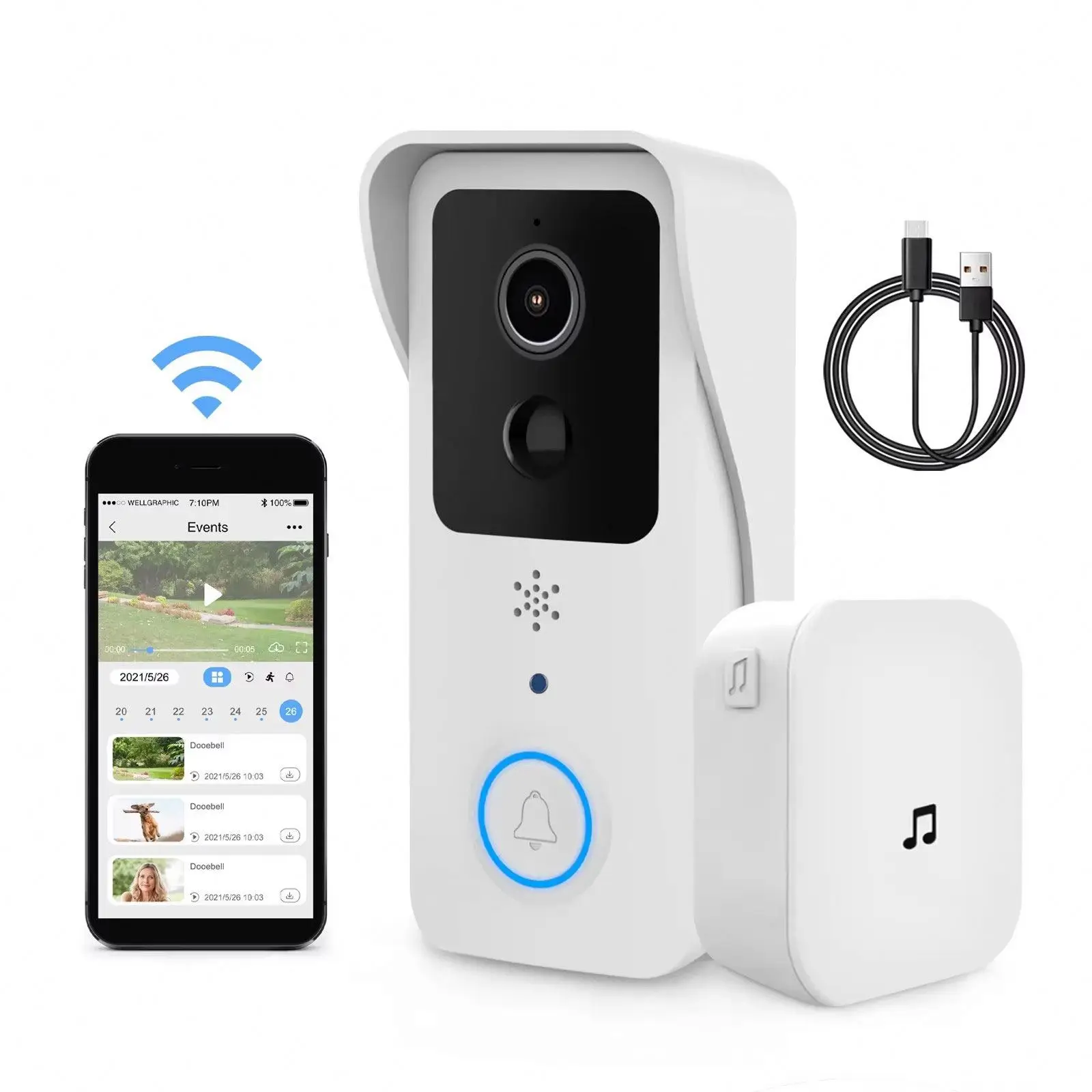 Tuya Smart Doorbell 1080P OLED Outdoor Video Doorbell Camera Waterproof Plastic WiFi App Control Home Security Front Door Pack of 2