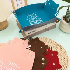 Cute Cat Shape Leather Storage Tray Dice Box Coin Desktop Jewelry Box Makeup Key Tray DIY Household Folding Tray Storage Case Pack of 2