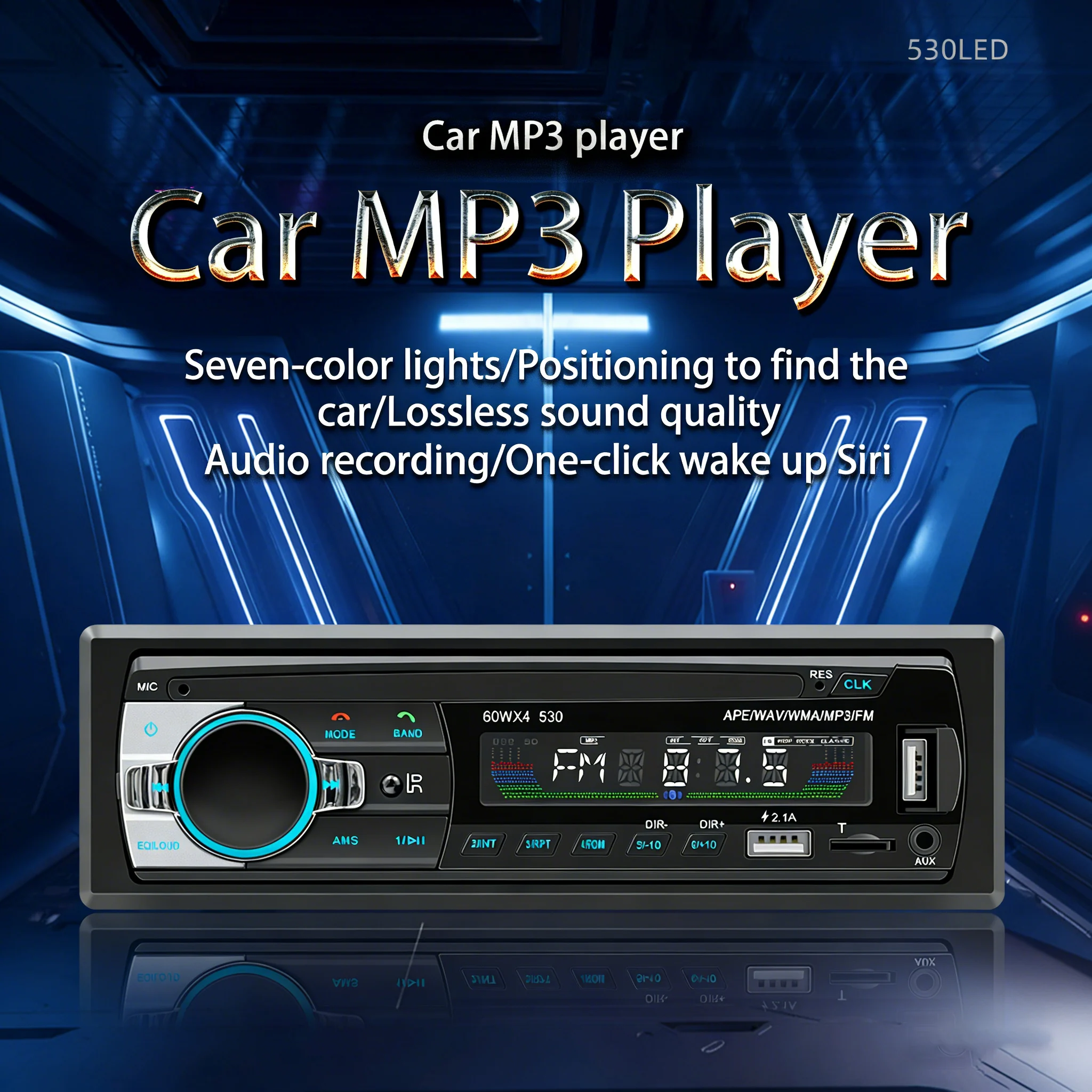 Universal Single Din Car MP3 Player USB Card Radio Bluetooth Handsfree Dashboard Audio Head Unit Colorful Lights BT FM 1 Year - Image 4