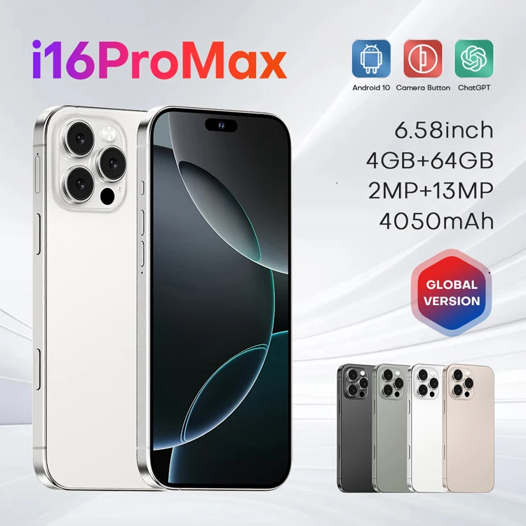 Brand New I16 Pro 6.6" HD+ 4G Smartphone | MTK6739 4GB+64GB | 2MP+13MP Camera | Face & Fingerprint Unlock Mobile Phones Pack of 50