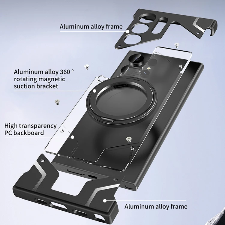 Alloy Metal Phone Case for Samsung Galaxy S24 S25 Ultra Borderless Magnetic Holder Phone Case for Samsung Galaxy S24 S23 Ultra - Image 4