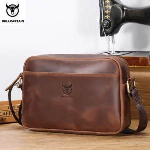 BULLCAPTAIN Crazy Horse Genuine Leather Men's Classic Fashion Bag New Large-capacity Single Shoulder Cross-body Casual Bag Pack of 2