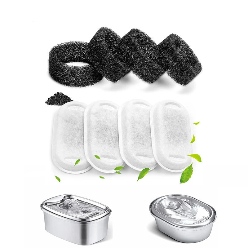 Water Fountain Filters for Stainless Steel 67oz/2L Adjustable Flow Pet with Sponges Pack of 2