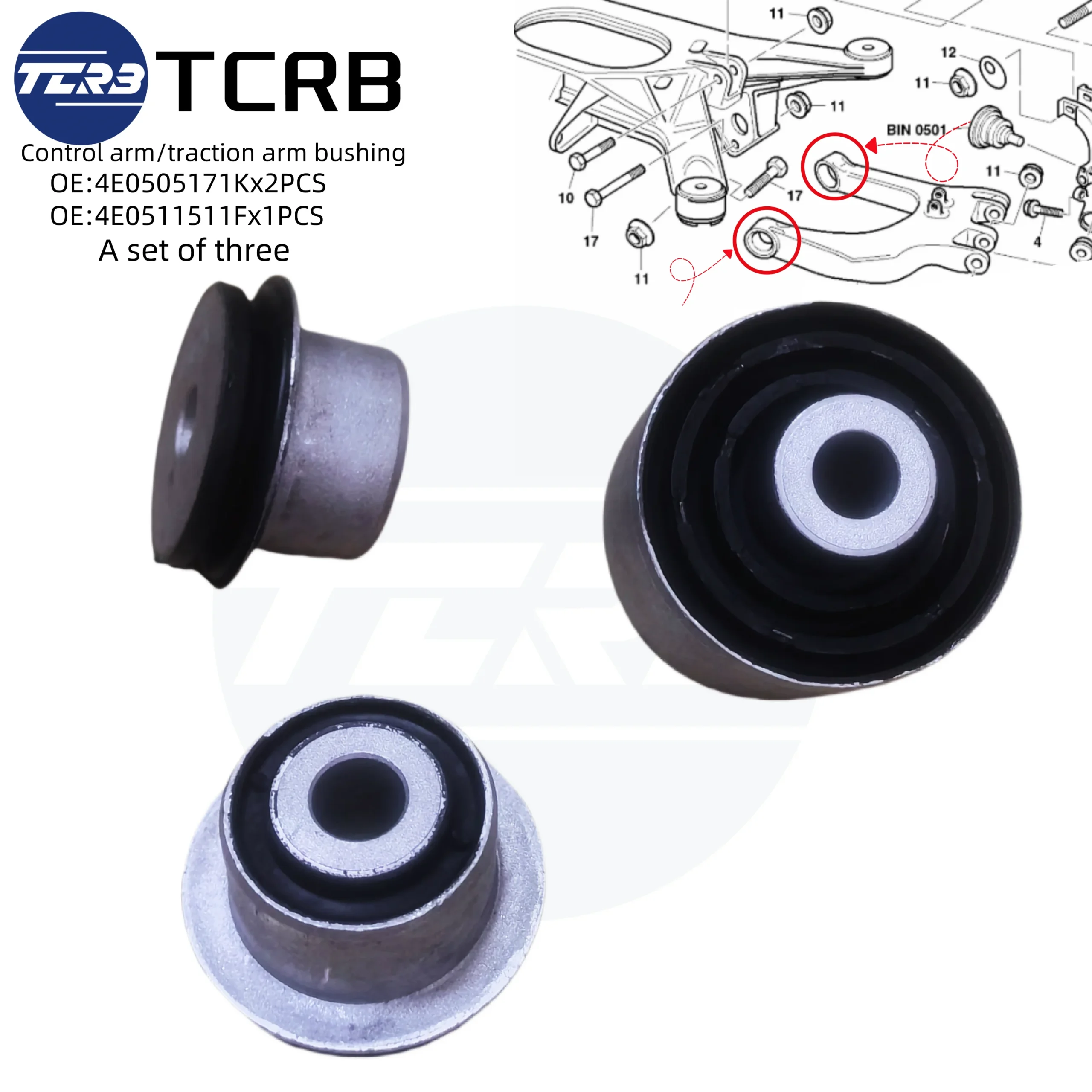 TCRB High Quality for Audi A8 VW PHAETON Bentley Mulsanne Trailing Arm Bushing 4E0505171K 4E0511511F 4E0511511E a Set of Three - Image 3